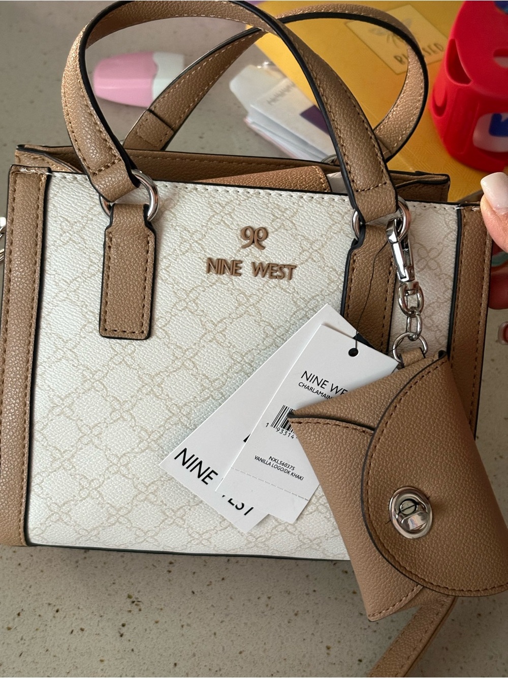 Nine West Cream and Tan Mini Satchel with Coin Pouch